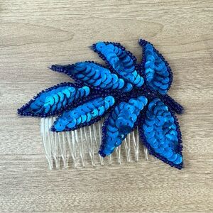 Vintage Retro Blue Sequin Leaf Hair Comb